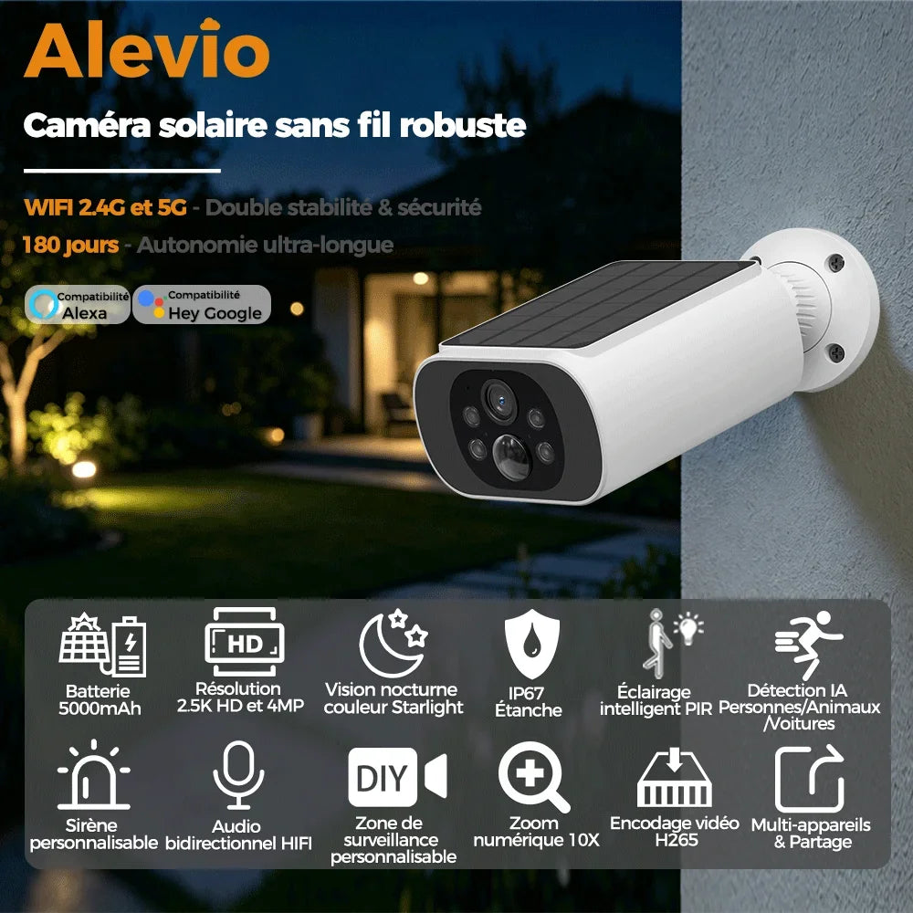 Caméra Solaire Extérieure Wi-Fi 4MP avec Vision Nocturne